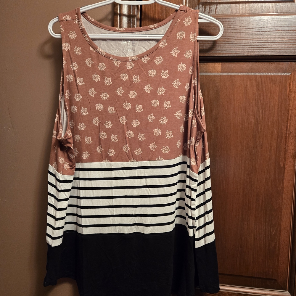 Maurices Brown Floral and Striped Tank Top